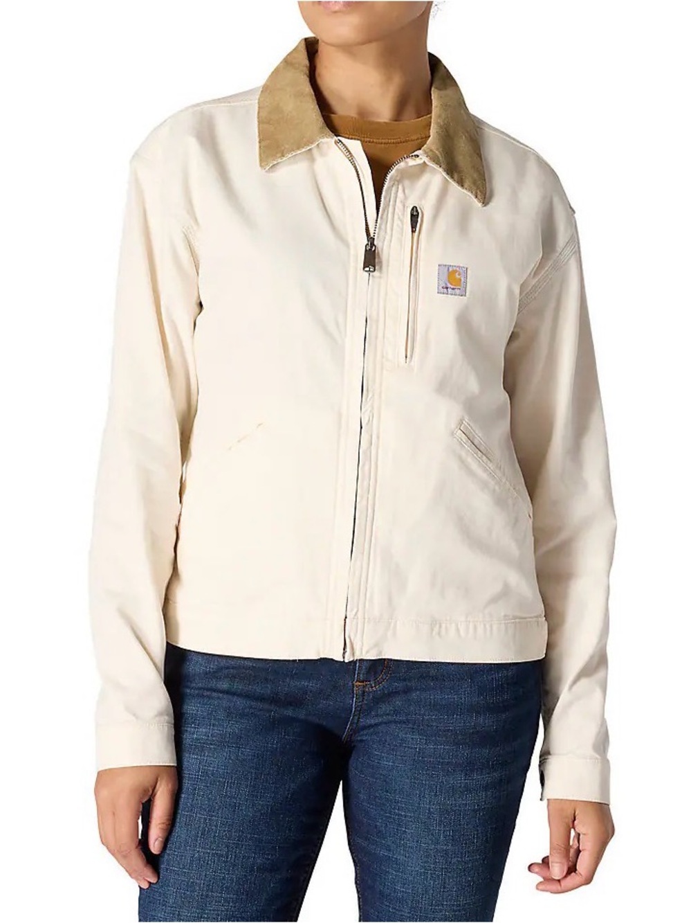 Carhartt Women's Cream Canvas Jacket with Tan Corduroy Collar